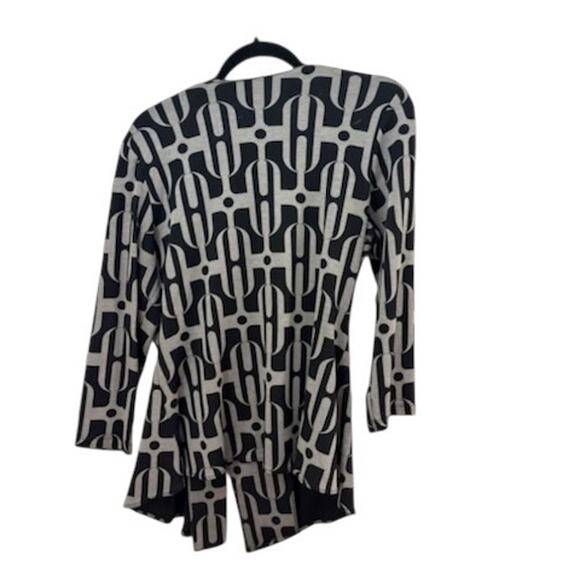 Boho Chic Jacket Abstract Artsy L Black Grey 3/4 Sleeve Rouching Zip Front VNTG - Picture 4 of 10